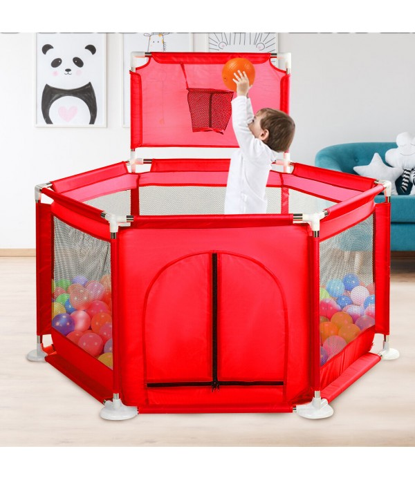 Playpen For Children Infant Fence Safety Barriers Children's Ball Pool Baby Playground Gym with Basketball Field - Green