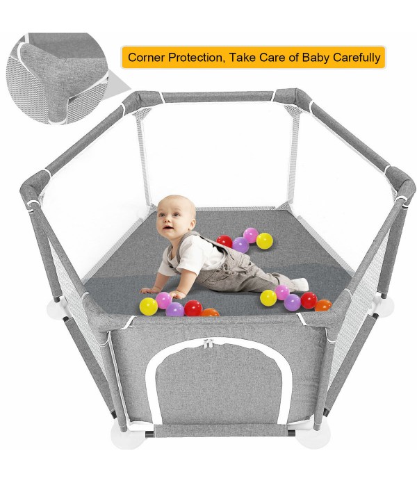 Baby Playpen Children Toddler Kids Safety Fence Indoor Outdoor Play Pen Ocean Ball Pool - Light Blue