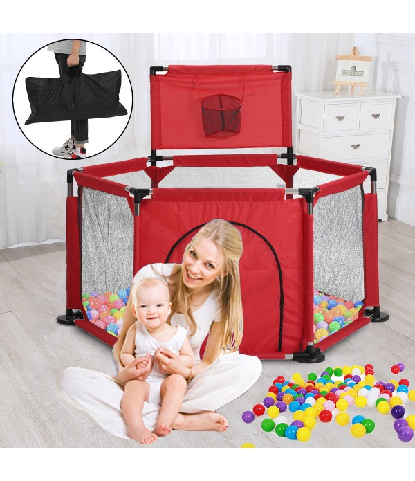 Baby Playpen Oxford Cloth Baby Balls Pool Infant Playground Fence Toddler Solid Color Safety Guardrail - Red