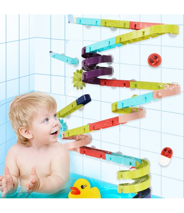 DIY Kids Bath Toys Wall Suction Cup Marble Race Ru...