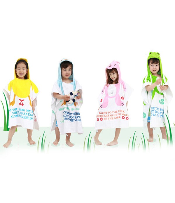 Baby Kids Cute Animal Design Hooded Bathrobe Towels - Frog