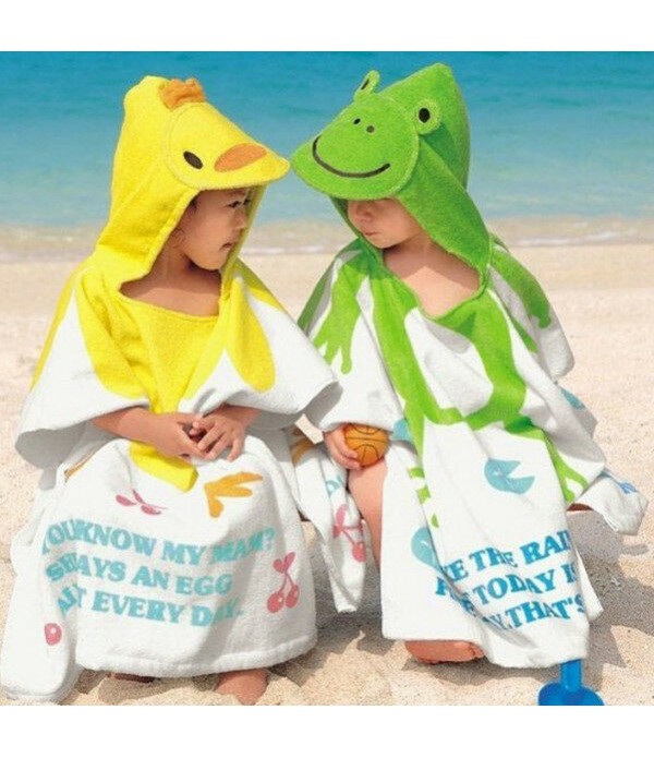 Baby Kids Cute Animal Design Hooded Bathrobe Towels - Frog