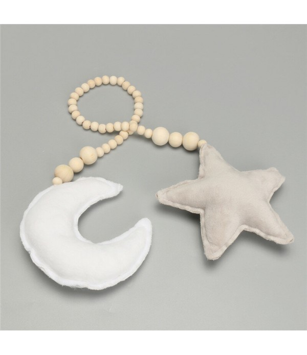 Star &amp; Moon Pendant with Wooden Beads for Kids Baby Nursery Room Hanging Decor - #1