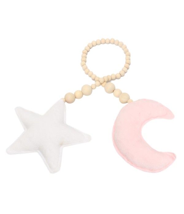 Star &amp; Moon Pendant with Wooden Beads for Kids Baby Nursery Room Hanging Decor - #1