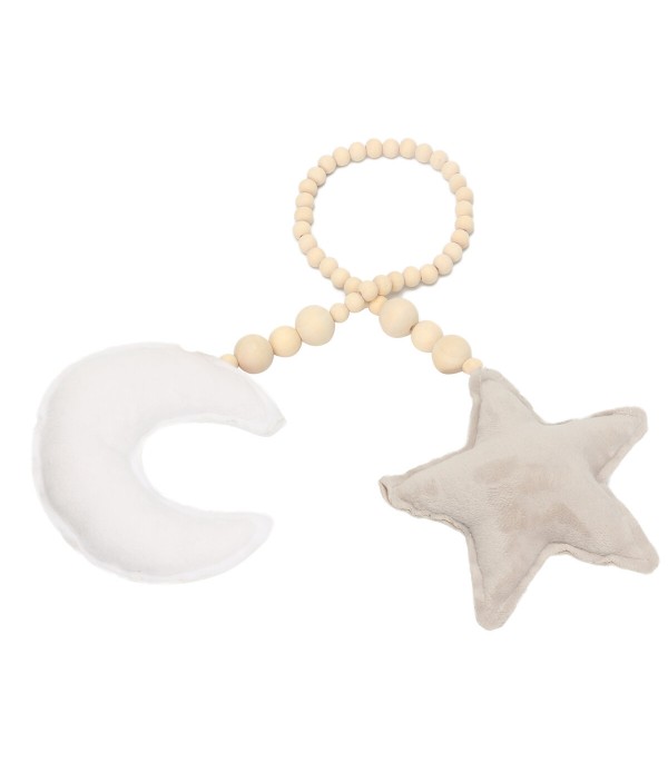 Star &amp; Moon Pendant with Wooden Beads for Kids Baby Nursery Room Hanging Decor - #1