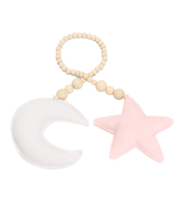 Star &amp; Moon Pendant with Wooden Beads for Kids Baby Nursery Room Hanging Decor - #1