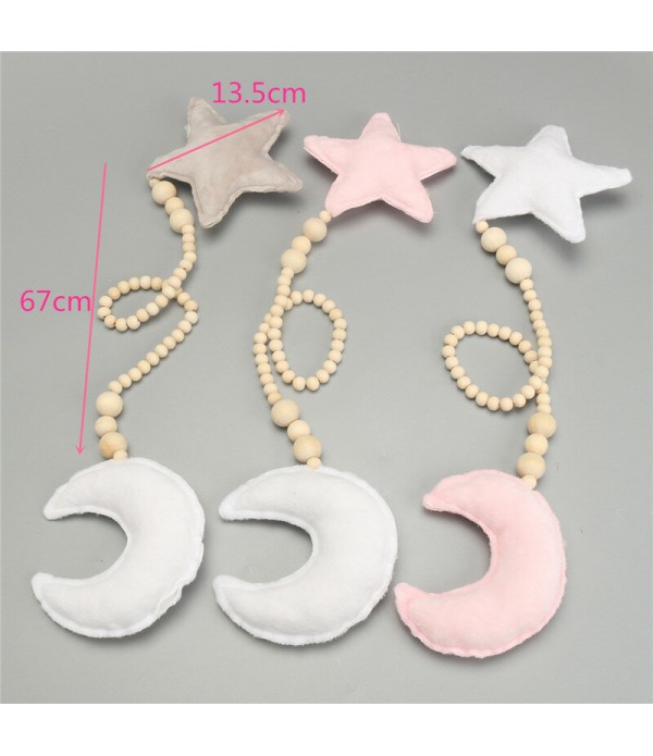 Star &amp; Moon Pendant with Wooden Beads for Kids Baby Nursery Room Hanging Decor - #1