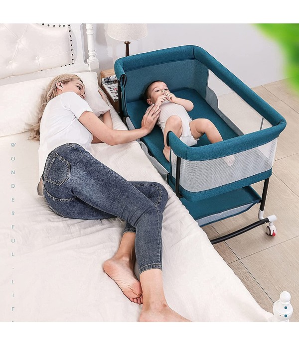 4-In-1 Infant Bedside Crib Portable Baby Sleeper Adjustable Height Stitching Big Bed for 0-36 Months Children - Gray