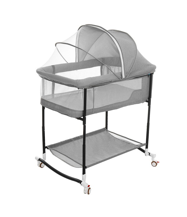 4-In-1 Infant Bedside Crib Portable Baby Sleeper Adjustable Height Stitching Big Bed for 0-36 Months Children - Gray