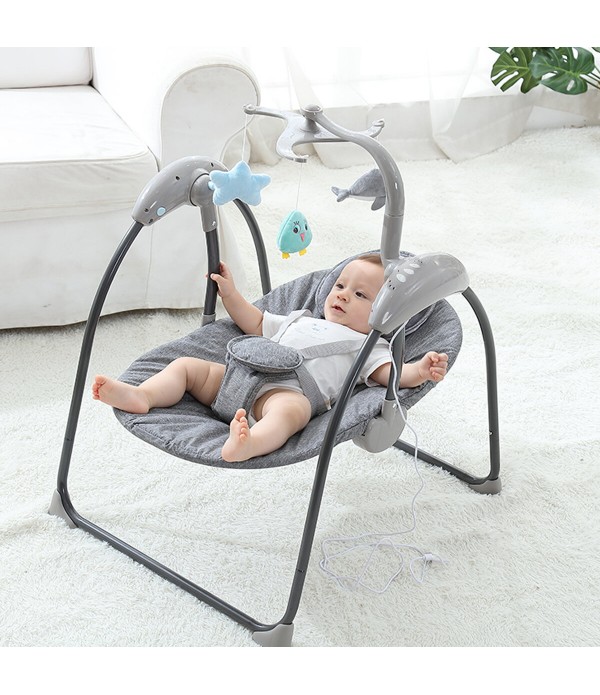 Electric Baby Bassinet Remote Control Music Playing Baby Cradle Three-speed Adjustment Foldable Crib - Blue