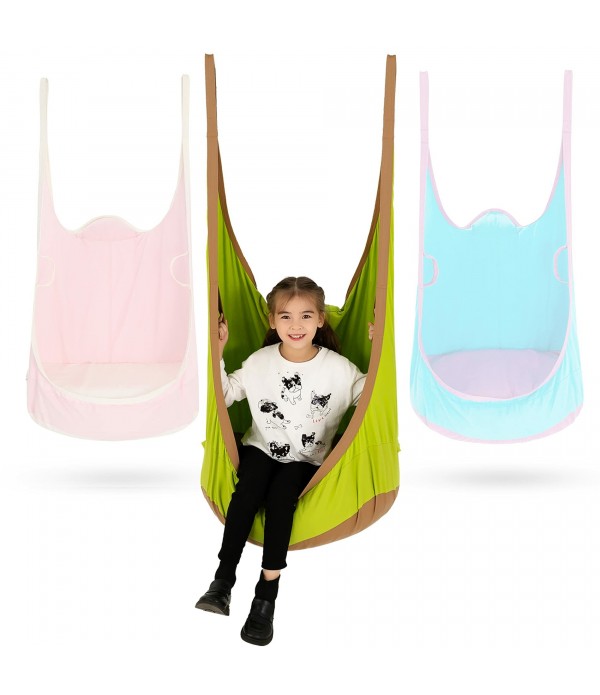 Adult Children Swing Portable Canvas Cotton Swing Hammock Hanging Chair Air Cushion Home Camping - Green