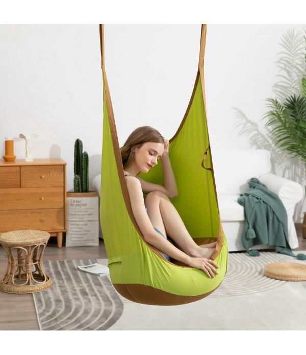 Adult Children Swing Portable Canvas Cotton Swing Hammock Hanging Chair Air Cushion Home Camping - Green