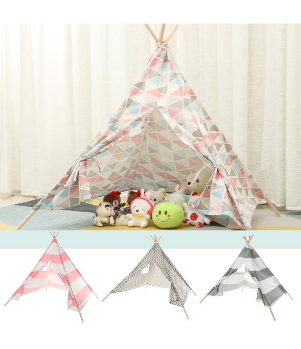 Large Teepee Tent Kids Cotton Canvas Play House Boy Girls Wigwam - Type B