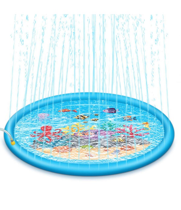 67inch Splash Water Play Mat Sprinkle Splash Play Mat Toy for Outdoor Swimming Beach Lawn Inflatable Sprinkler Pad for Kids - Bl