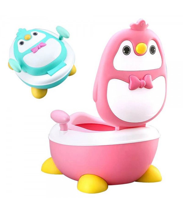 Children Potty Penguin Shape Spatterproof Urine Portable Toilet Freely Adjustable Height for Kid Care - Blue 1