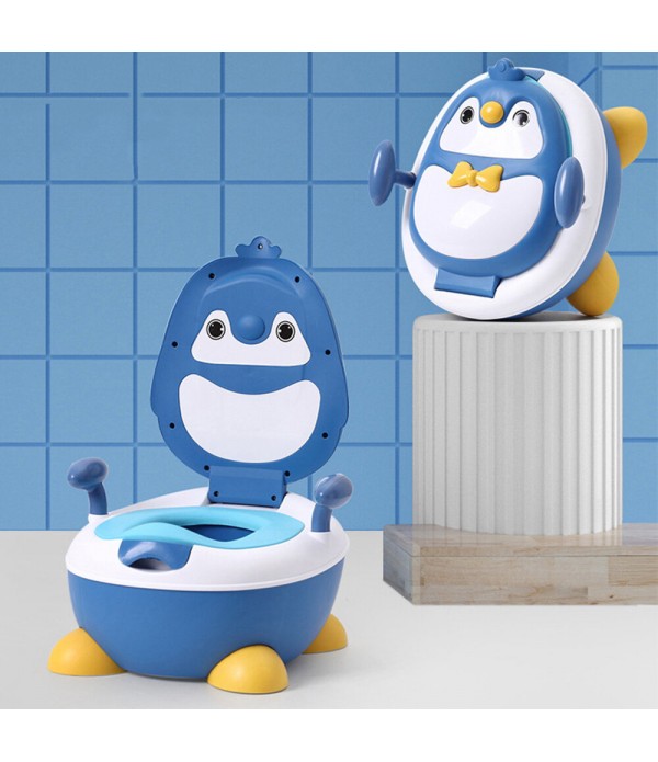 Children Potty Penguin Shape Spatterproof Urine Portable Toilet Freely Adjustable Height for Kid Care - Blue 1