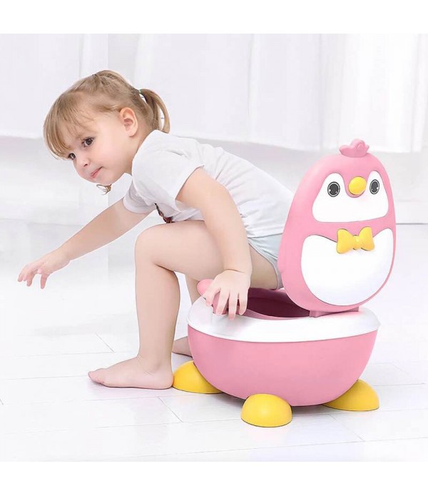 Children Potty Penguin Shape Spatterproof Urine Portable Toilet Freely Adjustable Height for Kid Care - Blue 1