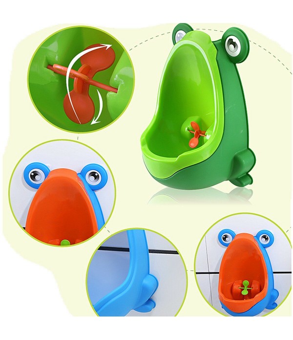 Lovely Frog Brush Cleaning Children Potty Toilet Training Kids Urinal Kid Boy Pee Removable Bathroom - Coffee