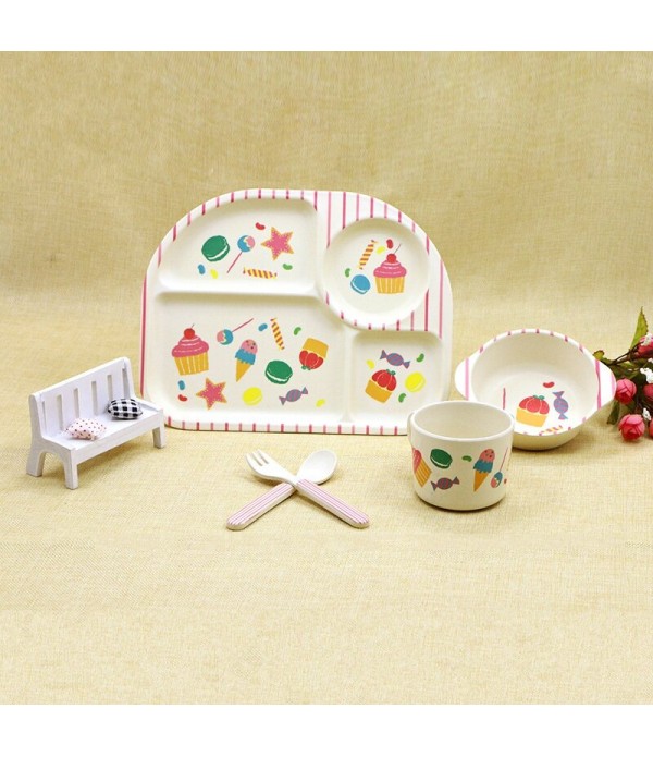 5Pcs/set Baby Learning Dishes Baby Fedding Dinner Plates Milk cup +Small bowl +bowl +fork + spoon Baby Tableware pratos - #1