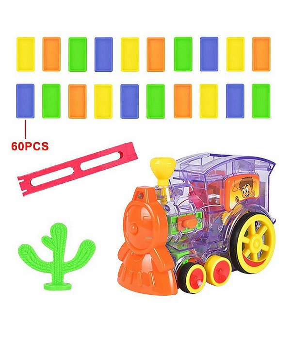 60Pcs Motorized Domino Train Car kit Set Up Blocks Elevator Springboard Bridge Set Colorful Bricks Plastic Toy Gift for Children