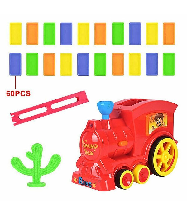 60Pcs Motorized Domino Train Car kit Set Up Blocks Elevator Springboard Bridge Set Colorful Bricks Plastic Toy Gift for Children