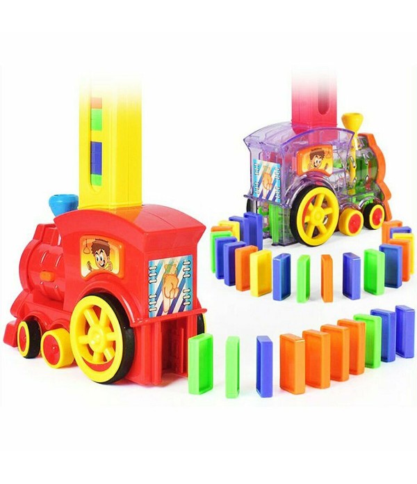 60Pcs Motorized Domino Train Car kit Set Up Blocks Elevator Springboard Bridge Set Colorful Bricks Plastic Toy Gift for Children