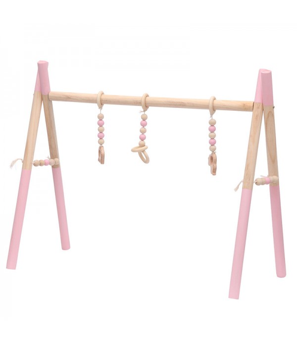 Wooden Baby Gym Toy Non Toxic Organic Play Stand Nursery Fun 3 Hanging Mobile Wood Rack Room Decoration -  Pink