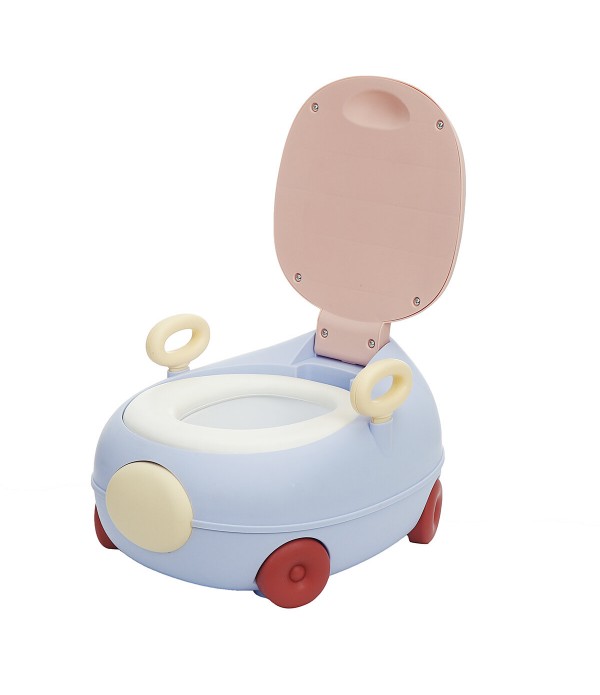 Baby Potty for Toddler Travel Potty Lid Potty Training Toilet Seat PU Cushion Double Anti-Slip Design and Splash Guard - Blue pi