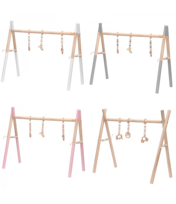 Wooden Baby Gym Toy Non Toxic Organic Play Stand Nursery Fun 3 Hanging Mobile Wood Rack Room Decoration -  Pink