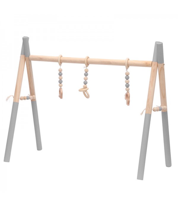 Wooden Baby Gym Toy Non Toxic Organic Play Stand Nursery Fun 3 Hanging Mobile Wood Rack Room Decoration -  Pink