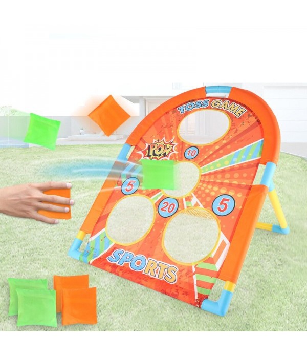 4 Holes Kids Collapsible Throwing Sandbag Toss Board Golf Cornhole Chipping Game with 6 Sandbags for Kids Toddlers