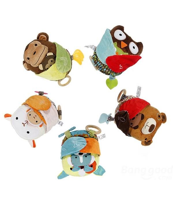 Baby Hug and Hide Animal Dog Owl Bear Monkey Sheep Plush Teether - Dog