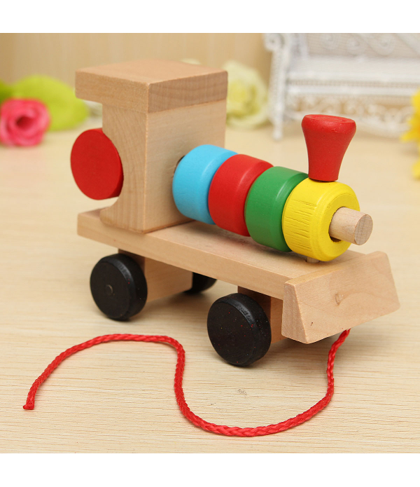 Wood Puzzle Train Toys Geometric Building Blocks Education Gift  