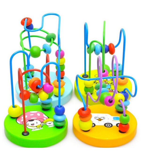 Baby Wooden Toy Mini Around Beads Wire Maze Educational Game Bauble