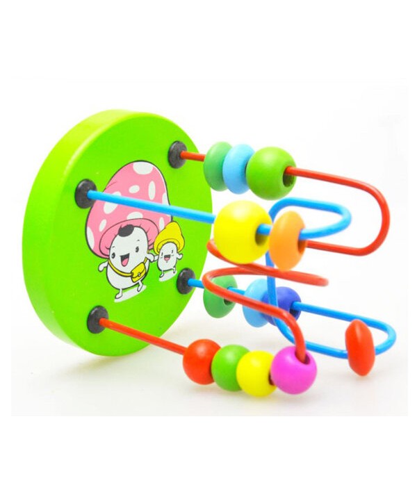 Baby Wooden Toy Mini Around Beads Wire Maze Educational Game Bauble