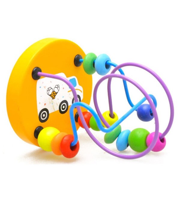 Baby Wooden Toy Mini Around Beads Wire Maze Educational Game Bauble