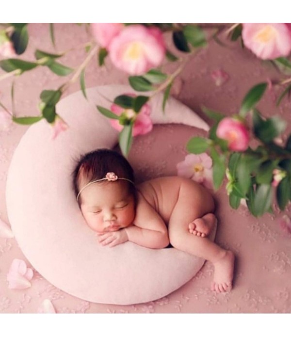 Newborn Baby Photography Props Moon Shaped Pillows Baby Photo Shoot Accessories with Stars Full-moon Baby Stuff - Coffee