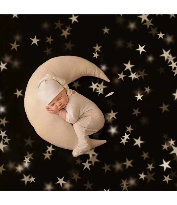 Newborn Baby Photography Props Moon Shaped Pillows Baby Photo Shoot Accessories with Stars Full-moon Baby Stuff - Coffee