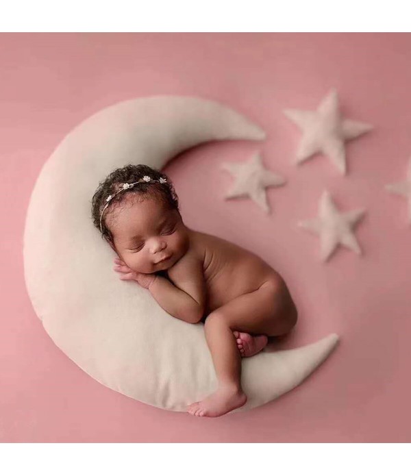 Newborn Baby Photography Props Moon Shaped Pillows Baby Photo Shoot Accessories with Stars Full-moon Baby Stuff - Coffee