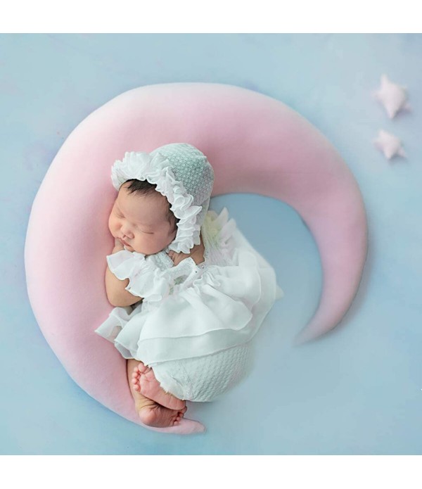 Newborn Baby Photography Props Moon Shaped Pillows Baby Photo Shoot Accessories with Stars Full-moon Baby Stuff - Coffee