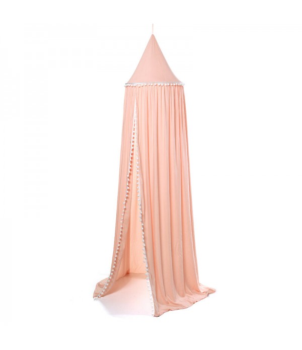 Cotton Kid Baby Bed Canopy Bedcover Mosquito Net Curtain Bedding Fur Ball Round Dome Tent Mosquito Net - Pink