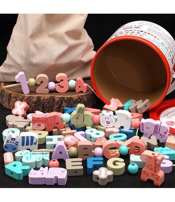 80PCS Blocks Toys Threading Player Lacing Bead Set Kids Bead Stringing for Toddlers Educational Stringing Toy Wooden Blocks Wood