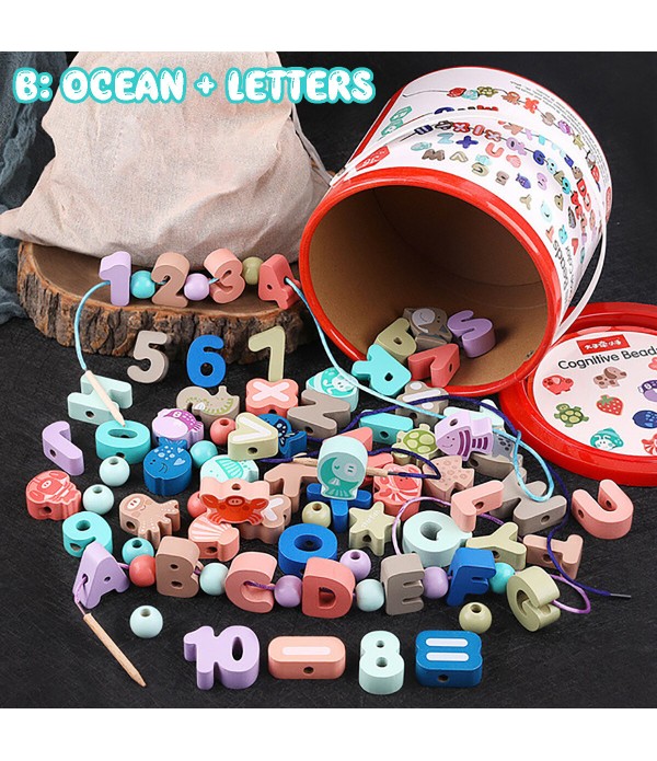 80PCS Blocks Toys Threading Player Lacing Bead Set Kids Bead Stringing for Toddlers Educational Stringing Toy Wooden Blocks Wood