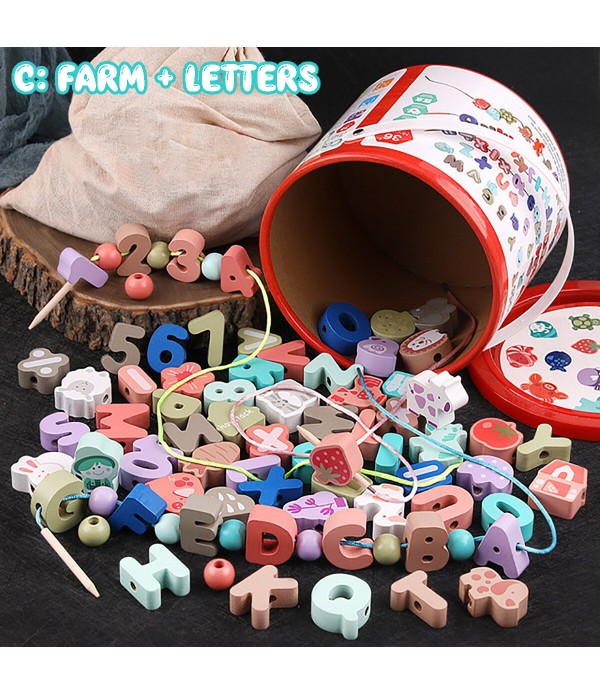 80PCS Blocks Toys Threading Player Lacing Bead Set Kids Bead Stringing for Toddlers Educational Stringing Toy Wooden Blocks Wood