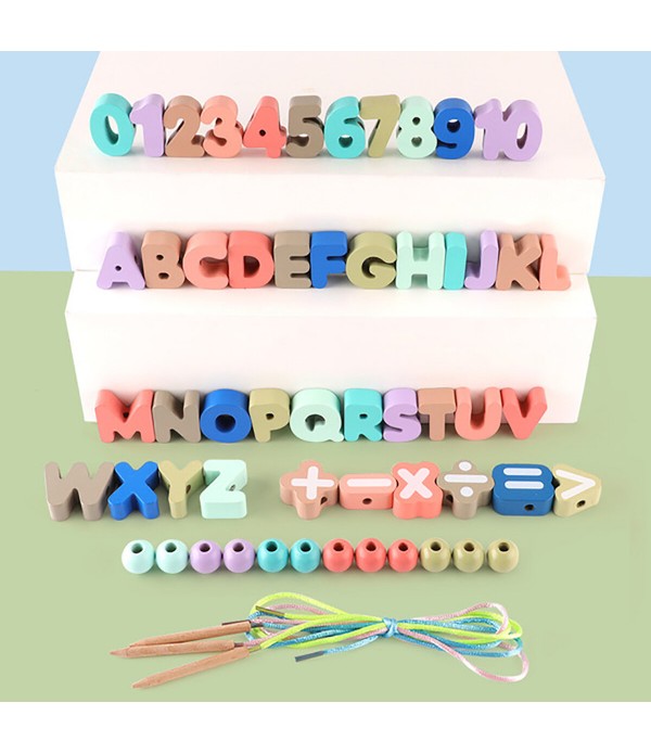 80PCS Blocks Toys Threading Player Lacing Bead Set Kids Bead Stringing for Toddlers Educational Stringing Toy Wooden Blocks Wood