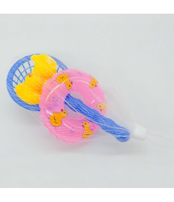 FEIDI Baby Bathing Toys Set Squeaky Duck Fishing Net Swimming Ring Bathroom Water Pool Set - Type B