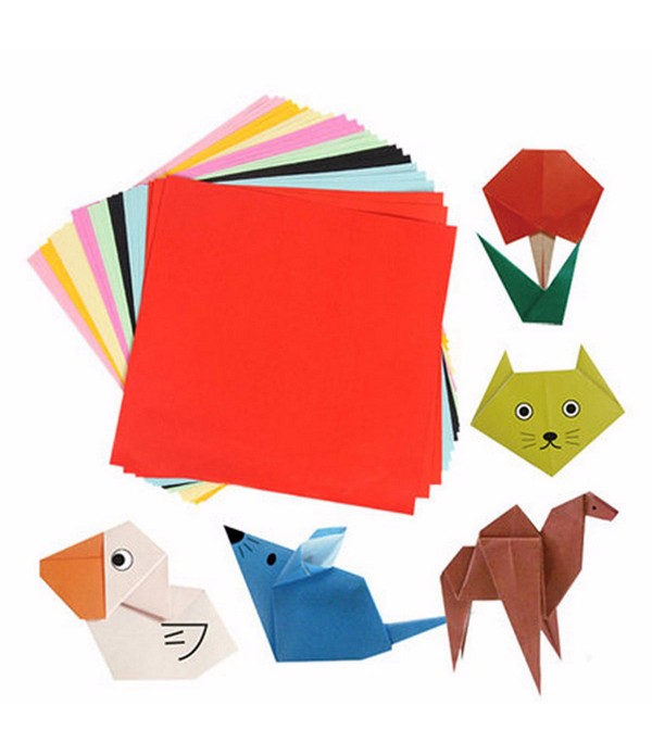 DIY Square Double Sided Origami Folding Lucky Wish Paper Crane Craft Colorful Sheets Paper Art - E