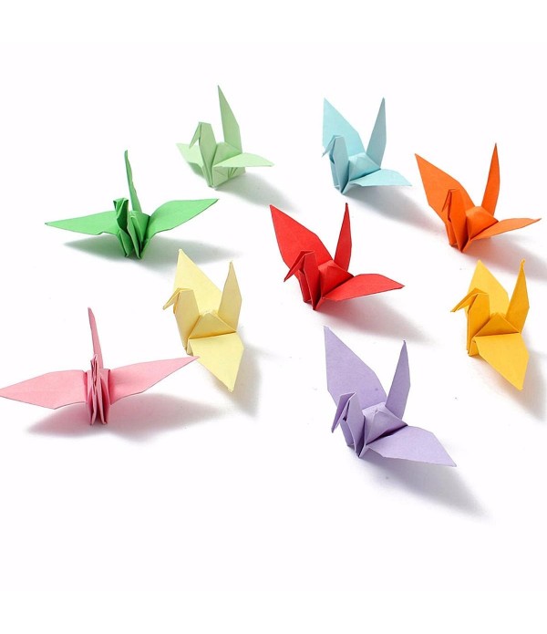 DIY Square Double Sided Origami Folding Lucky Wish Paper Crane Craft Colorful Sheets Paper Art - E