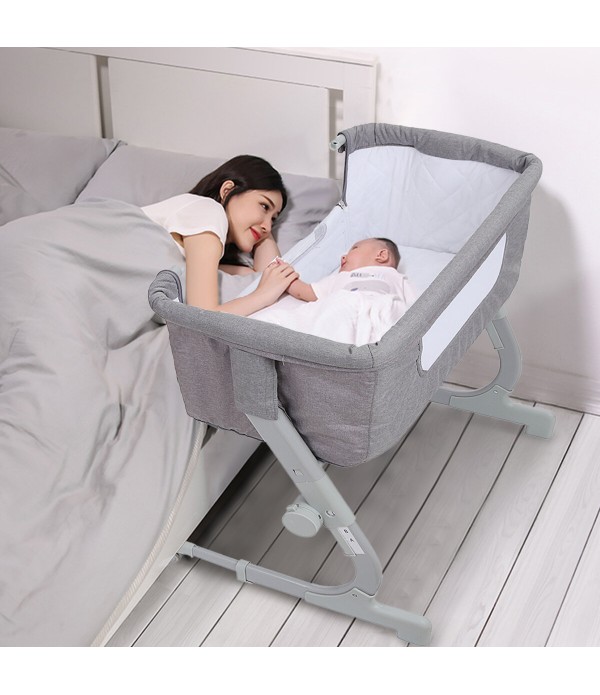 2-in-1 Portable Sideway Baby Crib Height Adjustment Infans Stitching Bed Removable Bed