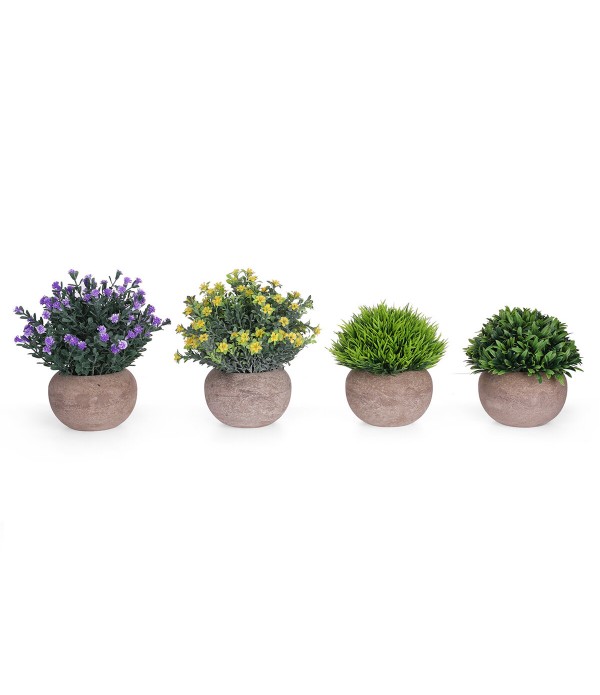 4PCS Mini Artificial Potted Plants Simulation Grass Flower Bonsai Topiary Home Office Decor